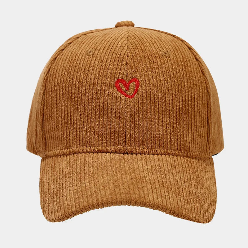 Love Embroidered Corduroy Baseball Cap