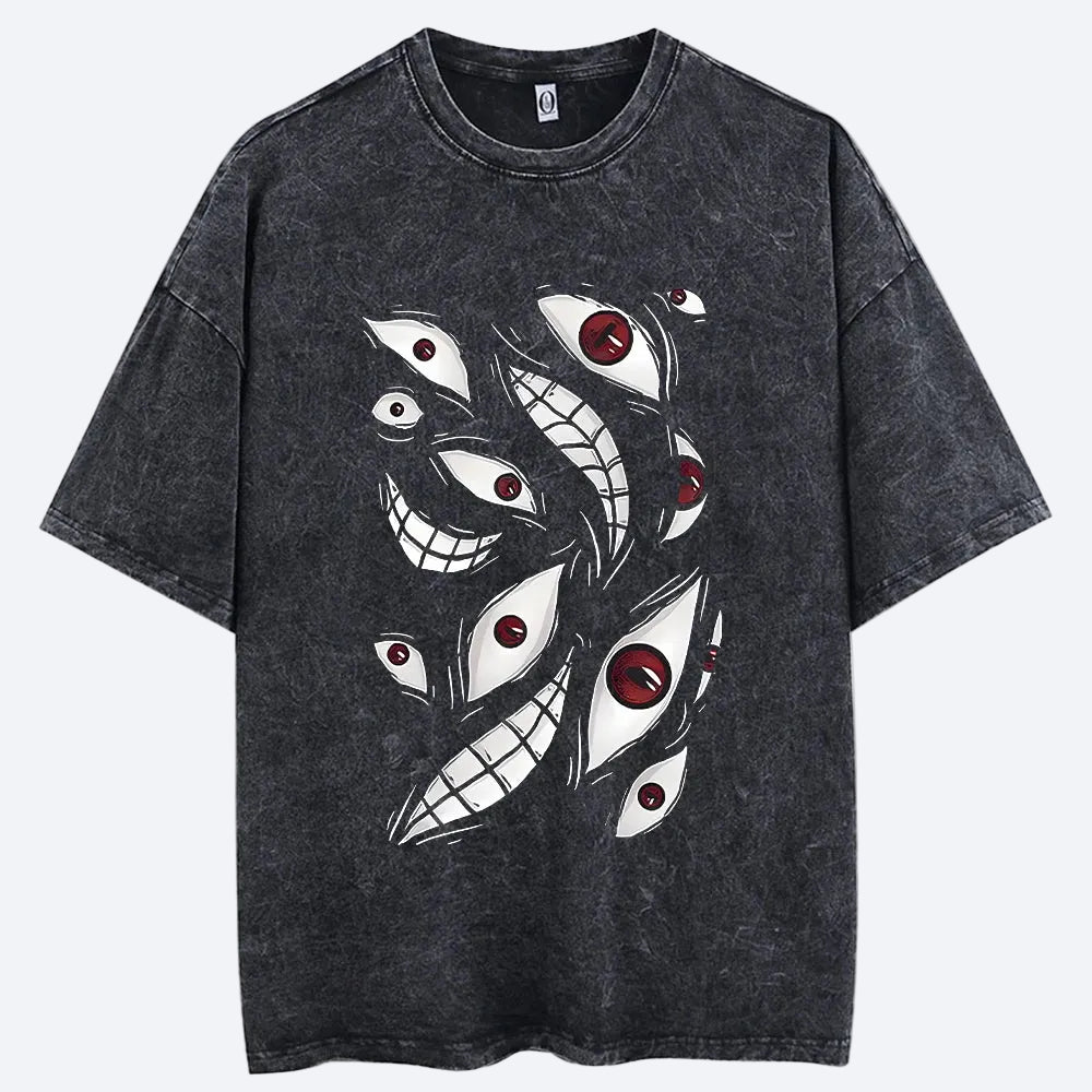 Men Streetwear Vintage Washed Anime Graphic T-Shirt