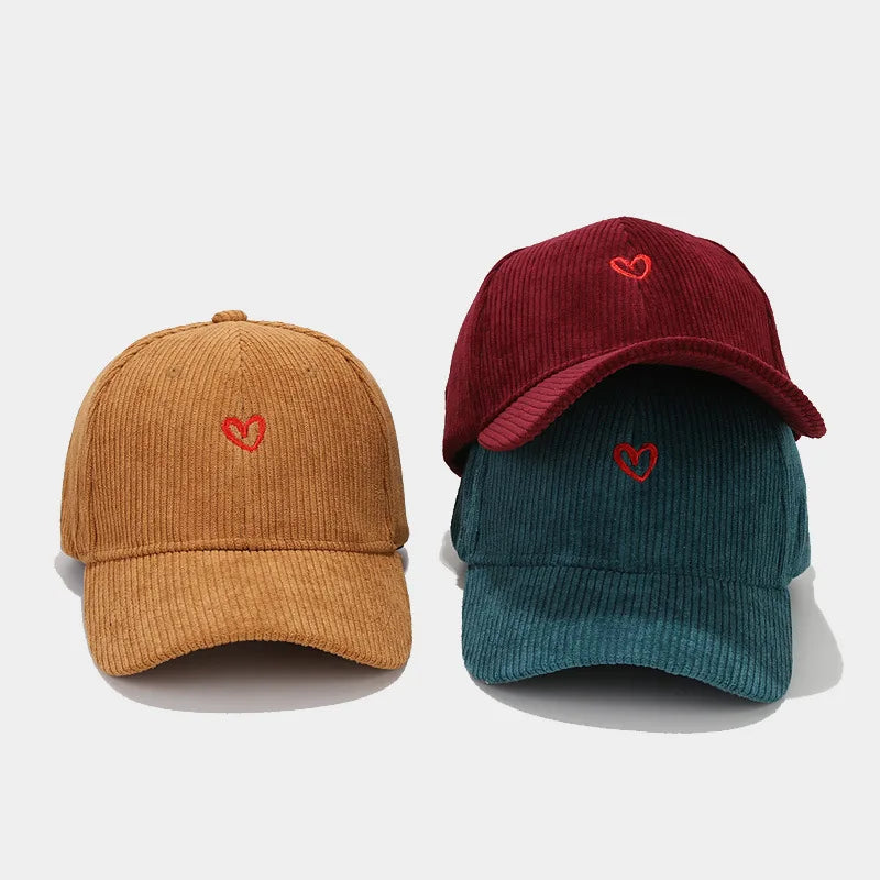 Love Embroidered Corduroy Baseball Cap