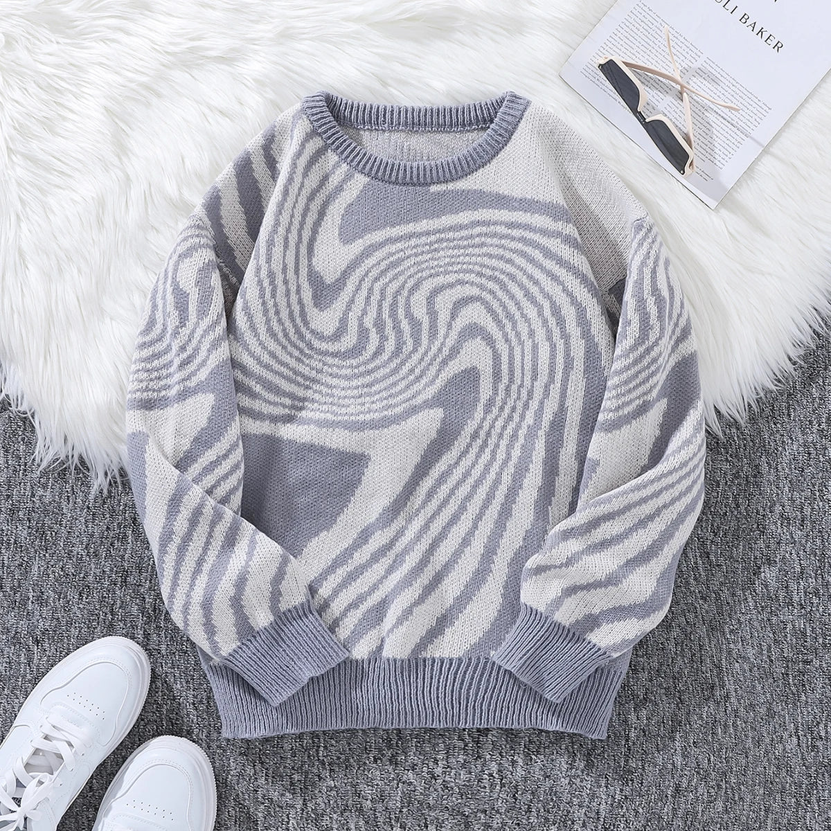 Jacquard Pattern Pullover Sweater