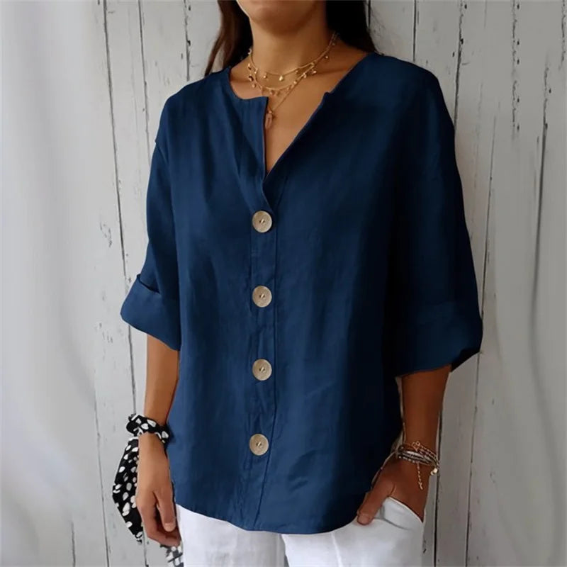 Women's  V-Neck Cotton Shirt