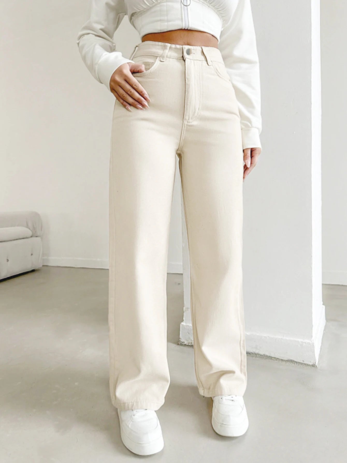 Women Beige Denim Jeans