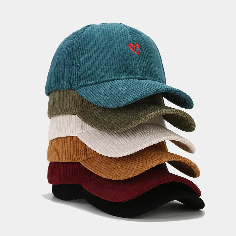 Love Embroidered Corduroy Baseball Cap