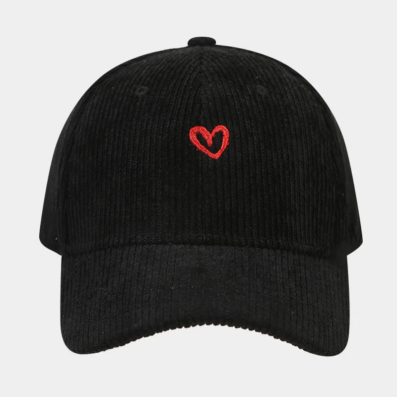 Love Embroidered Corduroy Baseball Cap