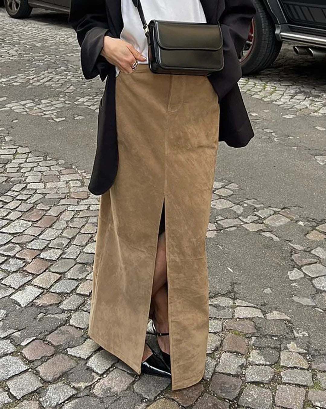 Brown Spring Suede Skirt