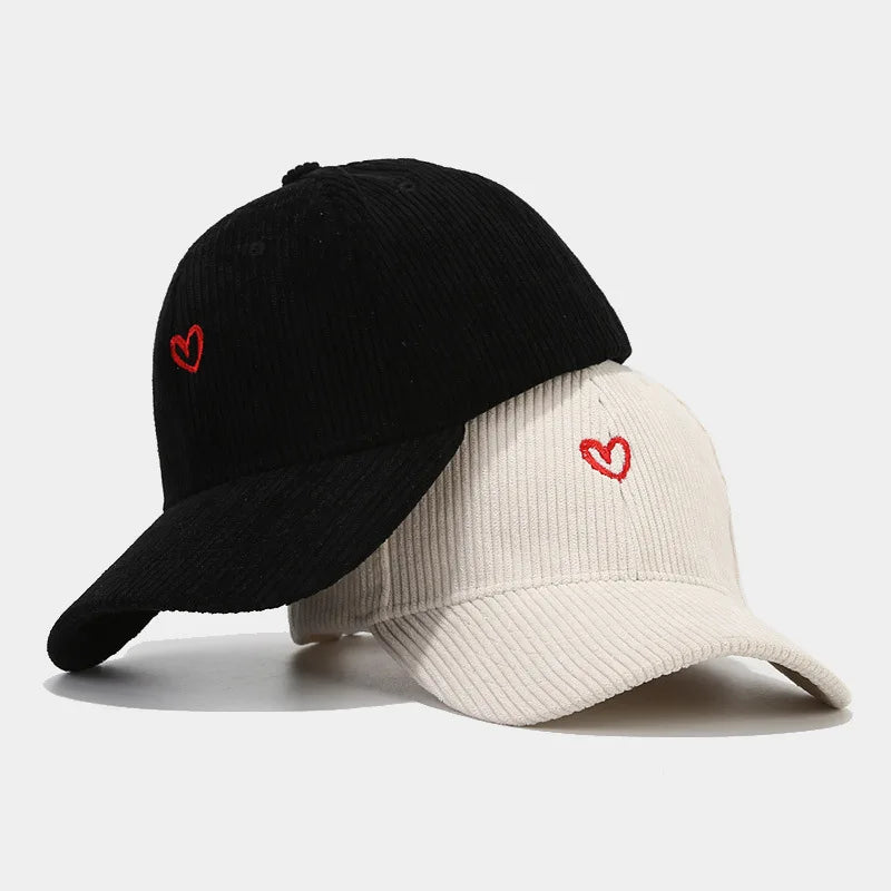 Love Embroidered Corduroy Baseball Cap