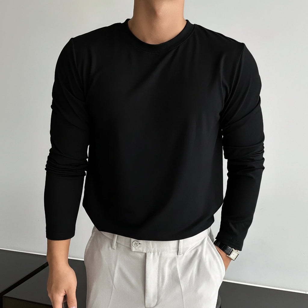 Men's black long-sleeved casual t-shirt