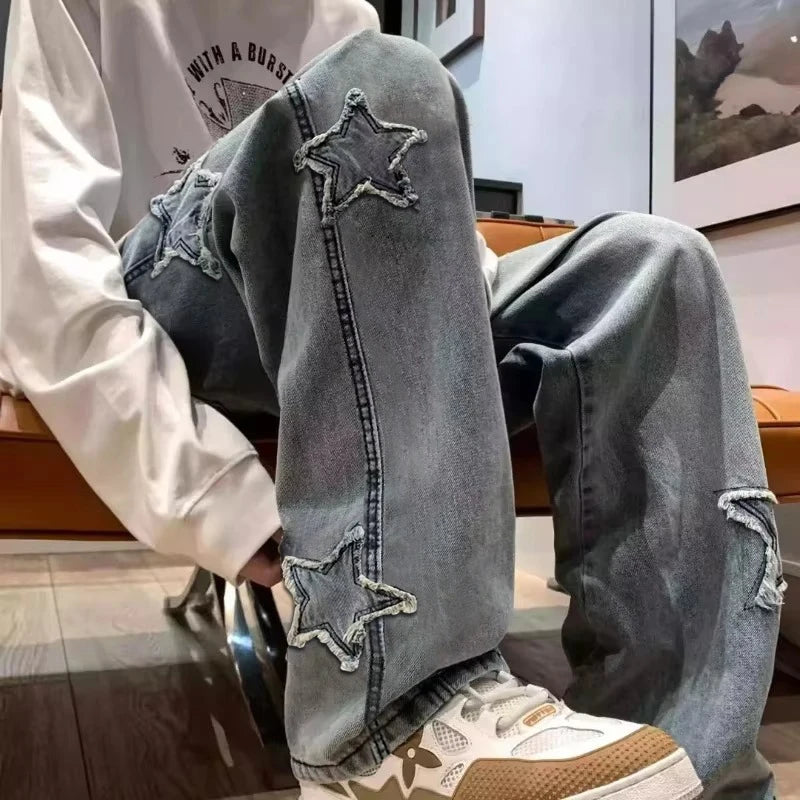 Star Embroidery Men Jeans