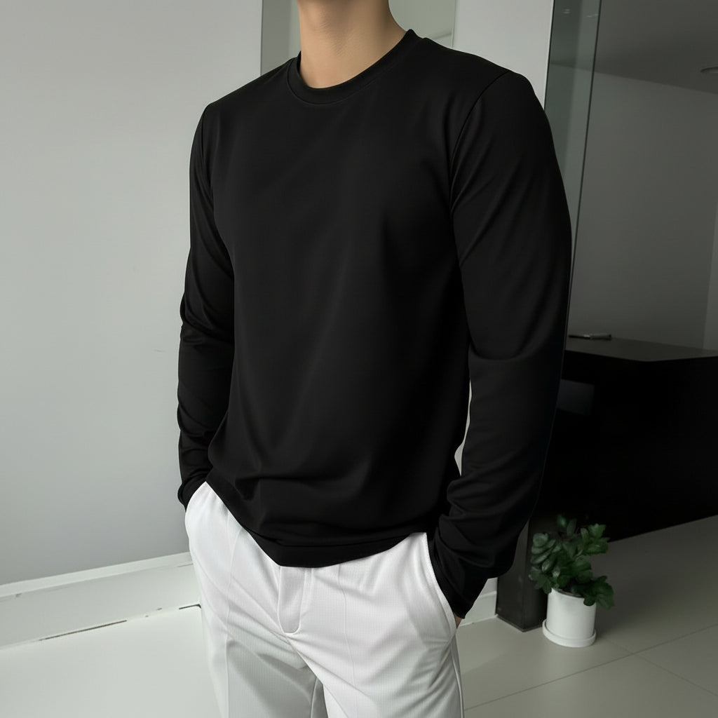 Men's black long-sleeved casual t-shirt