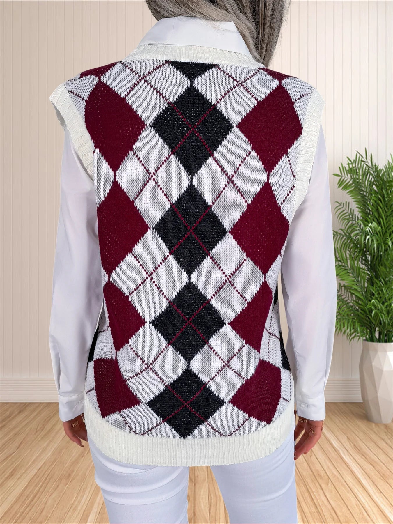 Women's Preppy Style Argyle Plaid Knitted Sweater Vest