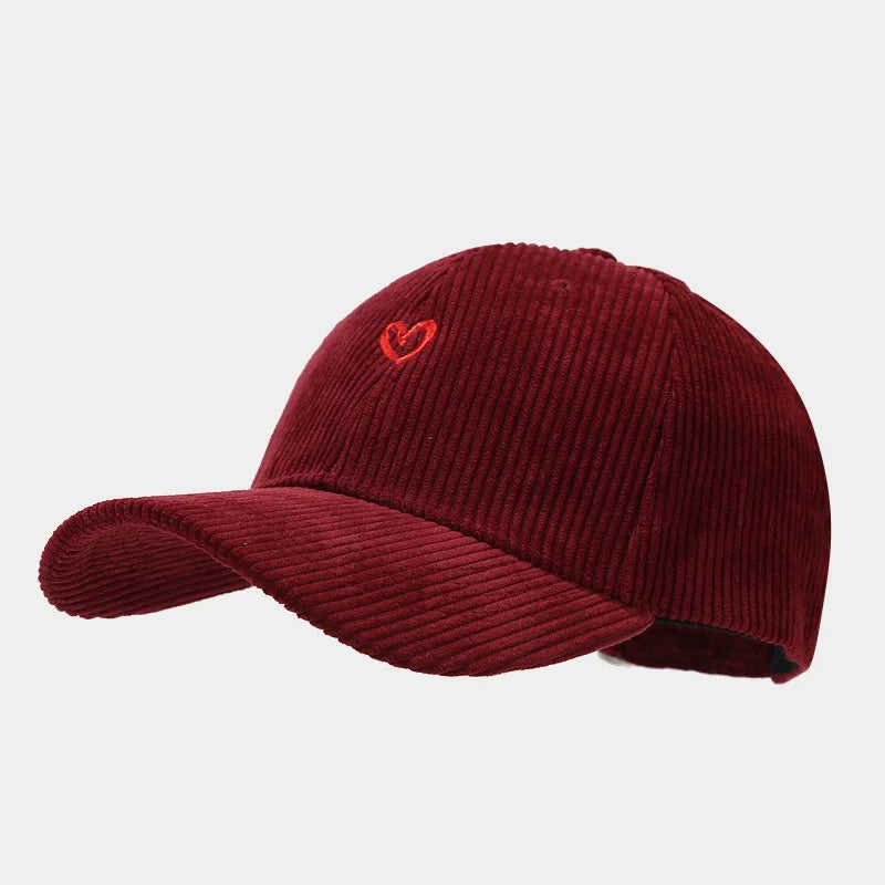 Love Embroidered Corduroy Baseball Cap
