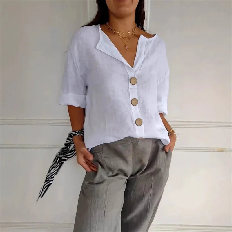Women's  V-Neck Cotton Shirt