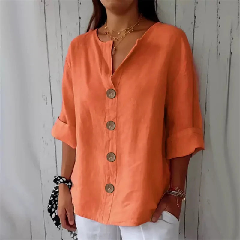 Women's  V-Neck Cotton Shirt