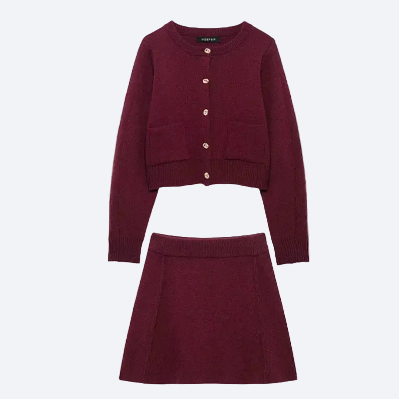 Women Skirt and Cardigan Suit Set