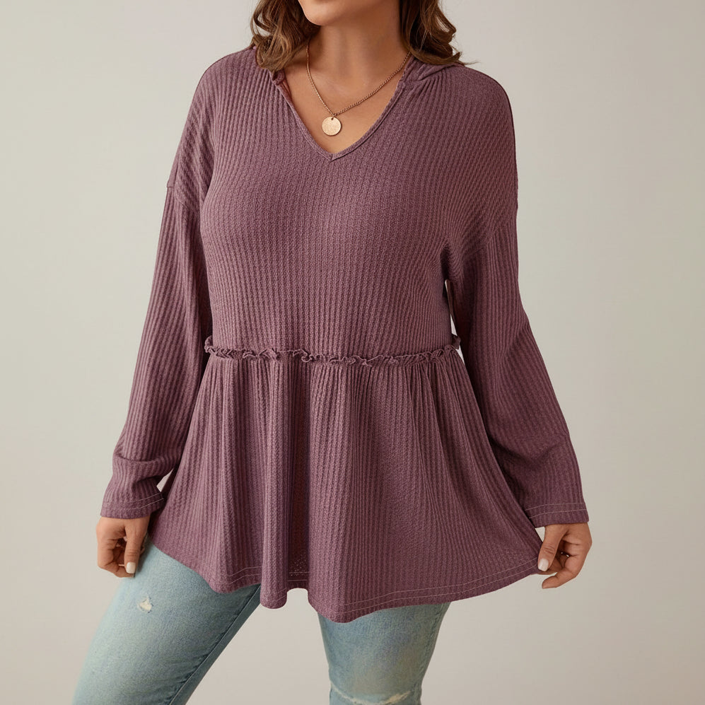 Light brown Women's Plus-Size Spring Knitted Casual Solid T-Shirt Light brown