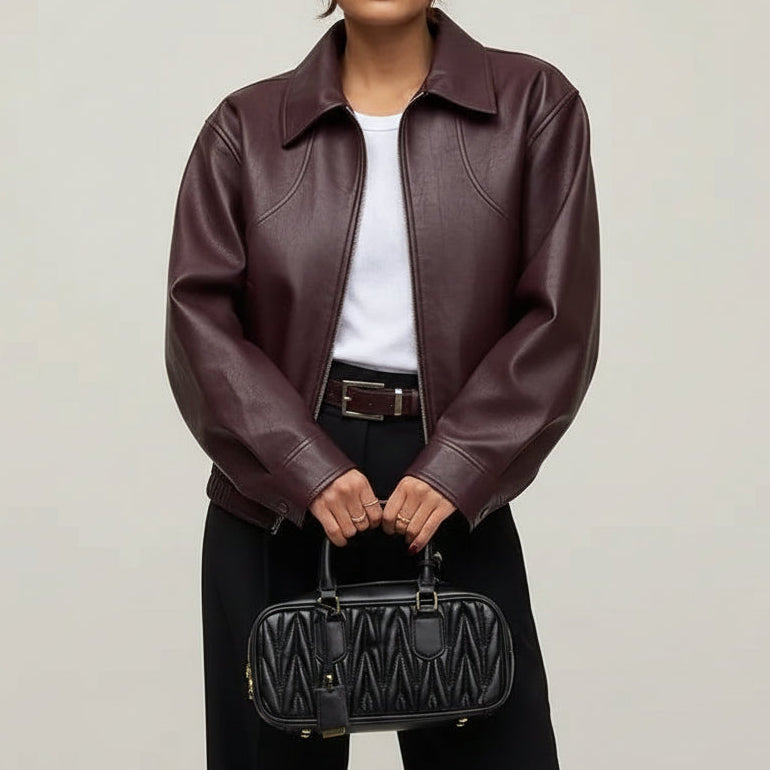 Wine Red Lapel Leather Jackets