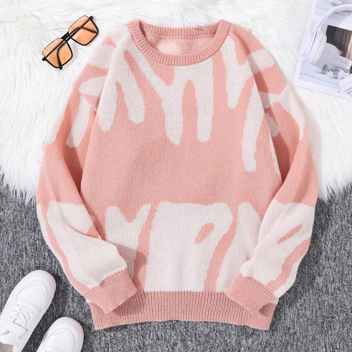 Irregular Jacquard Pattern Pullover Sweater