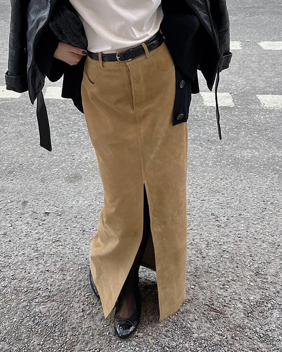 Brown Spring Suede Skirt