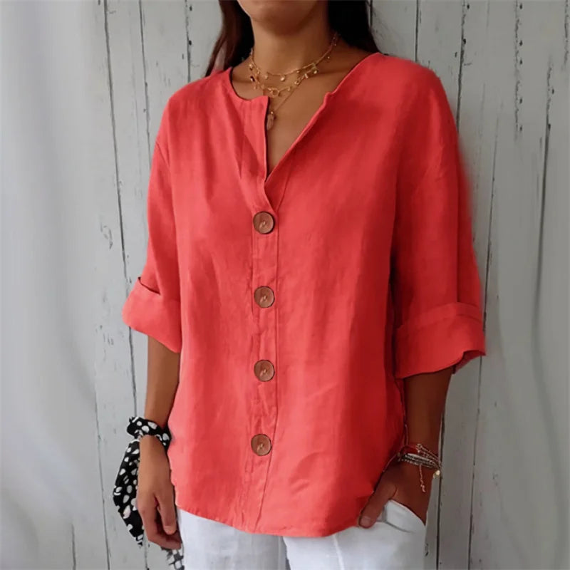 Women's  V-Neck Cotton Shirt