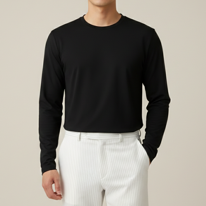 Men's black long-sleeved casual t-shirt