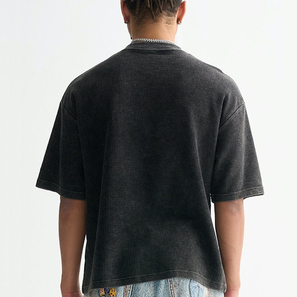 Waffle-Texture Washed Cropped Boxy T-Shirt(250GSM)