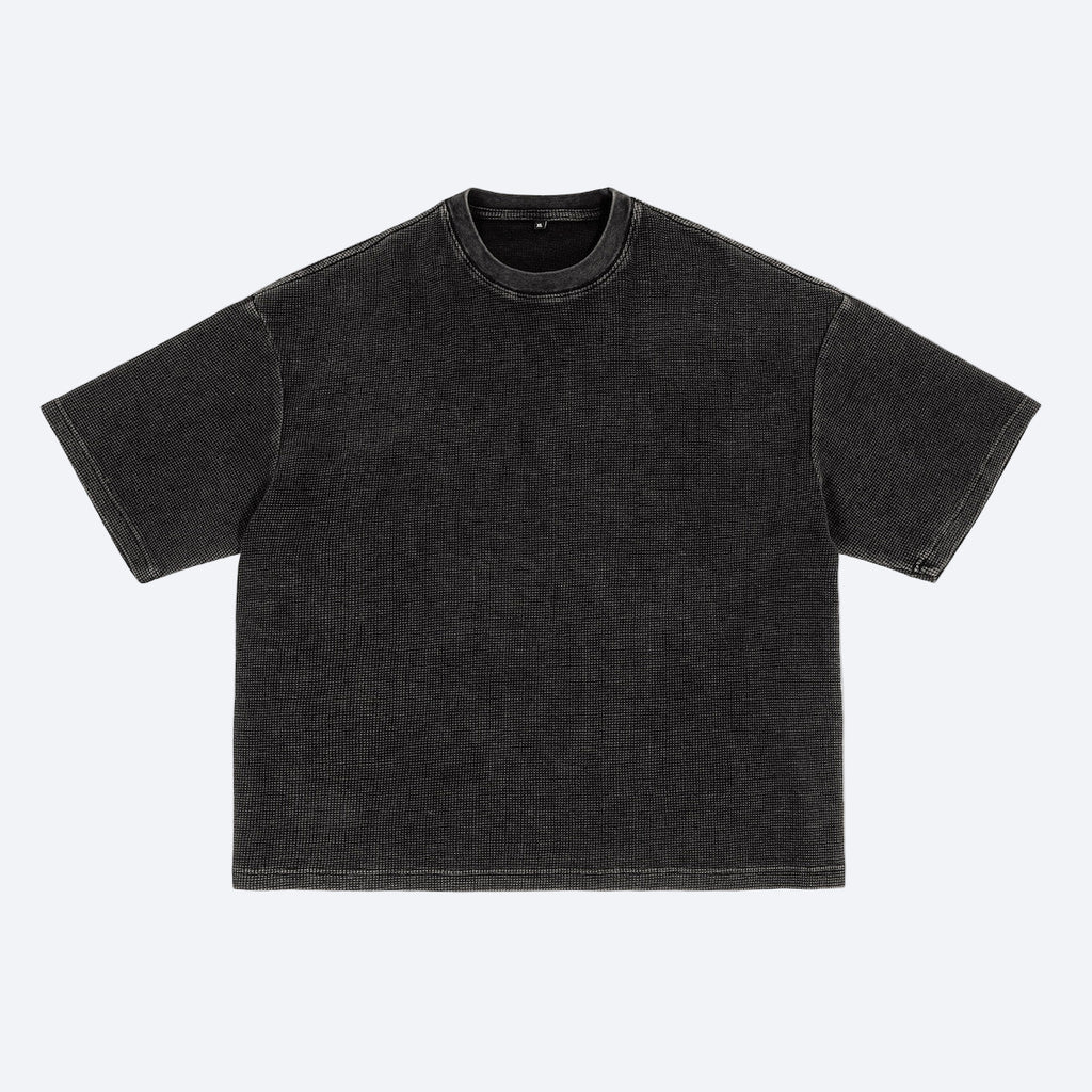 Waffle-Texture Washed Cropped Boxy T-Shirt(250GSM)
