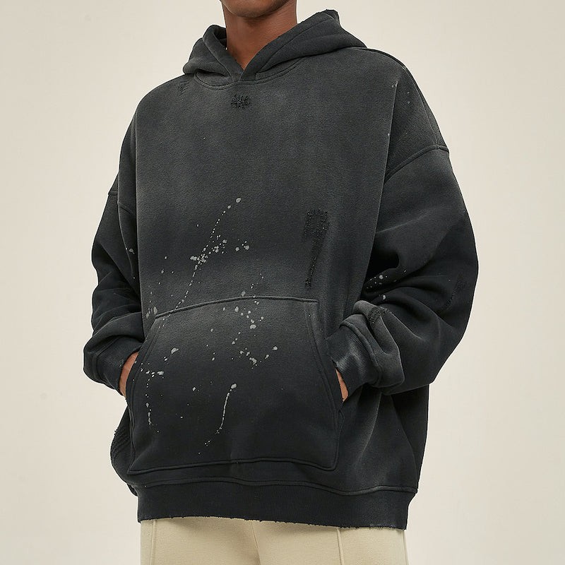 Vintage Wash Frayed Fleece Hoodie