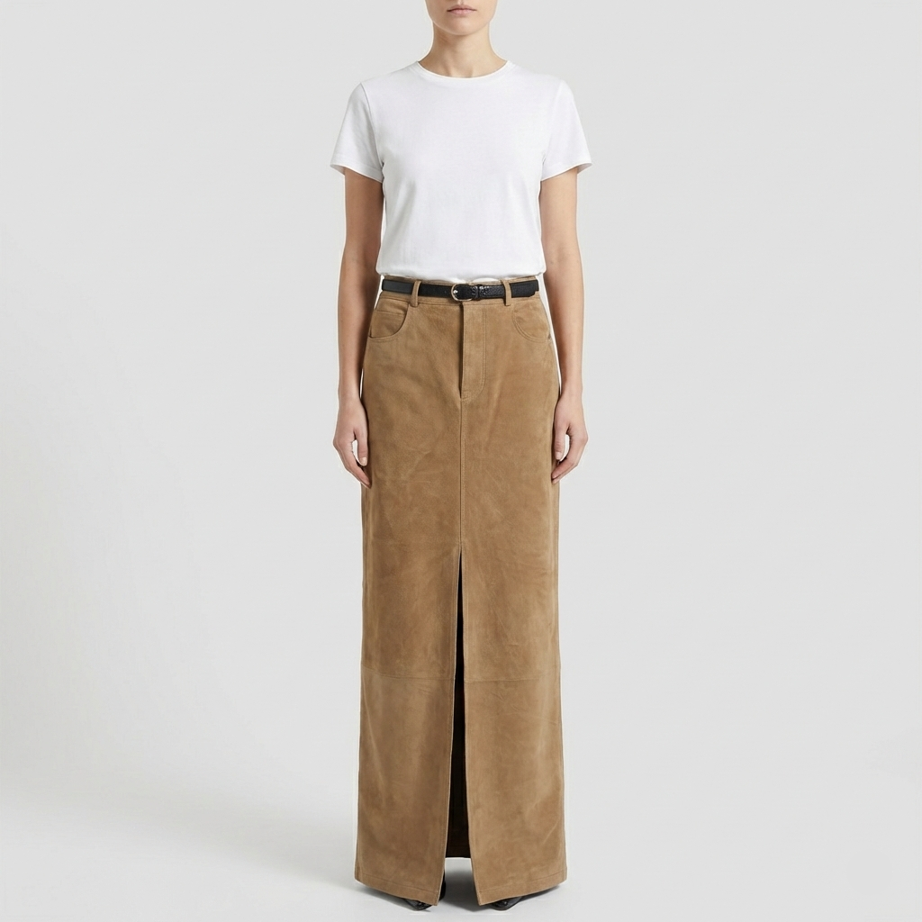 Brown Spring Suede Skirt